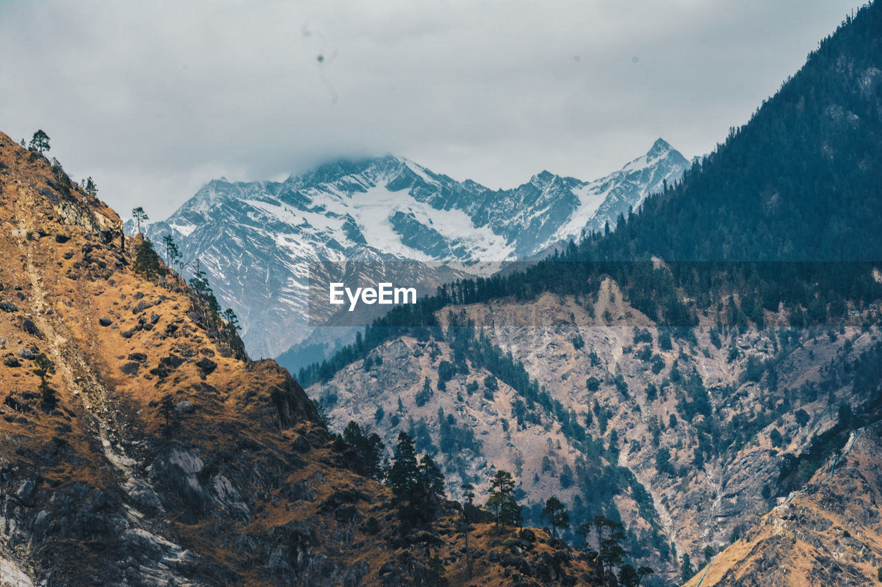 Scenic view of snowcapped mountains against sky