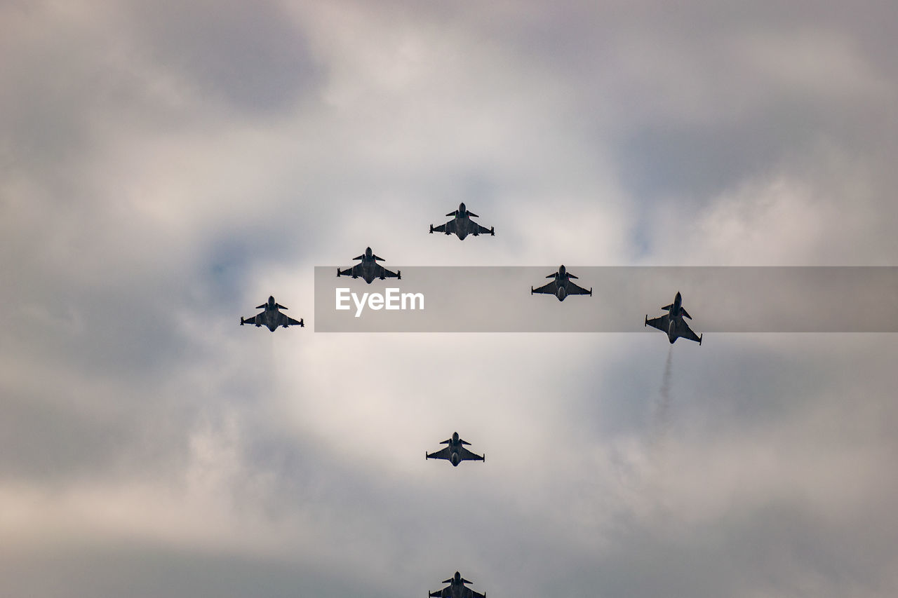 LOW ANGLE VIEW OF AIRSHOW AGAINST SKY