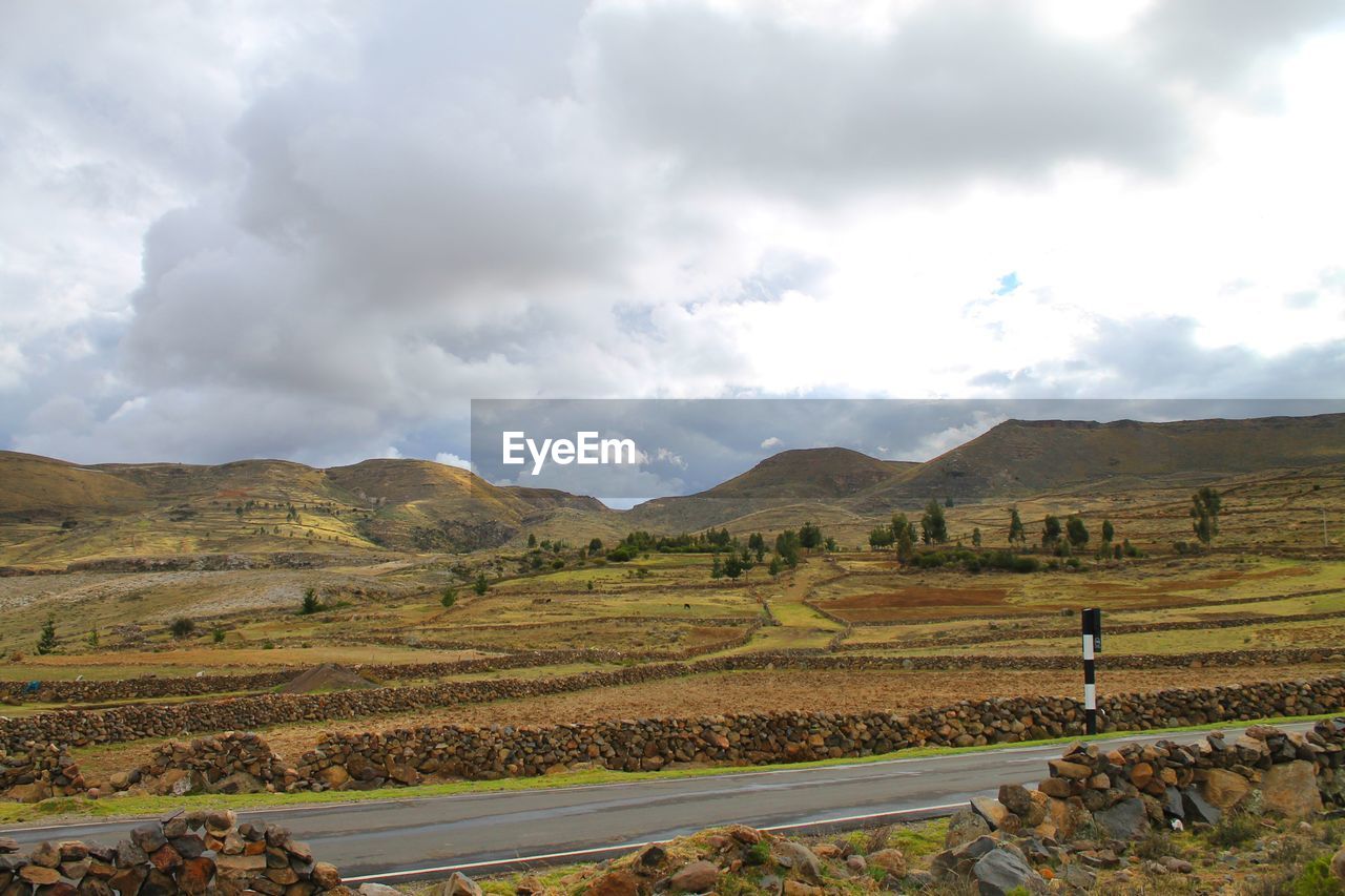 Scenic view of landscape against cloudy sky