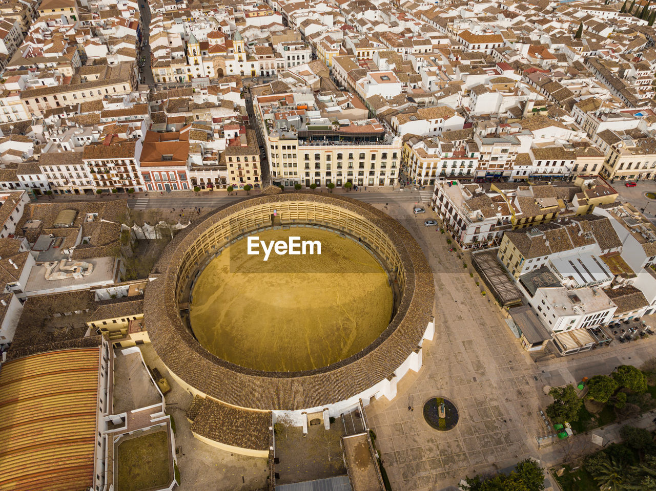 Aerial view of the plaza de toros de ronda, spain