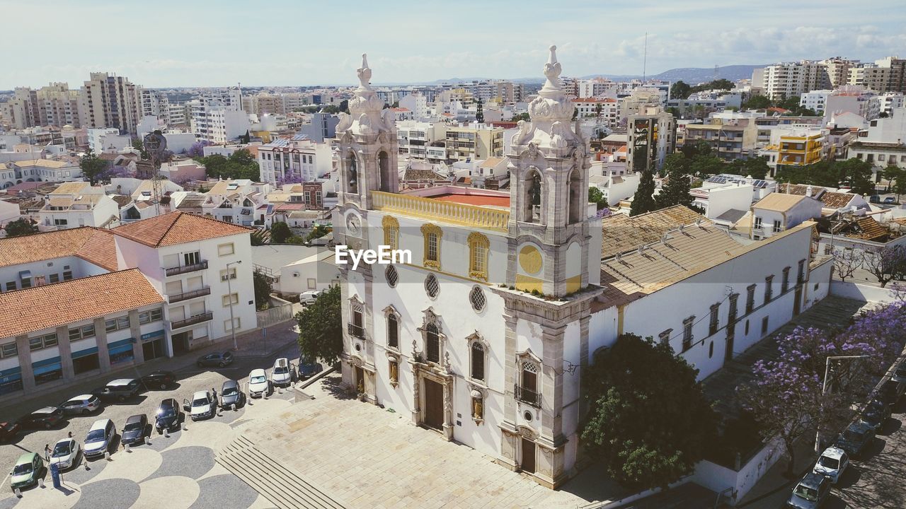 High angle view of cityscape against sky