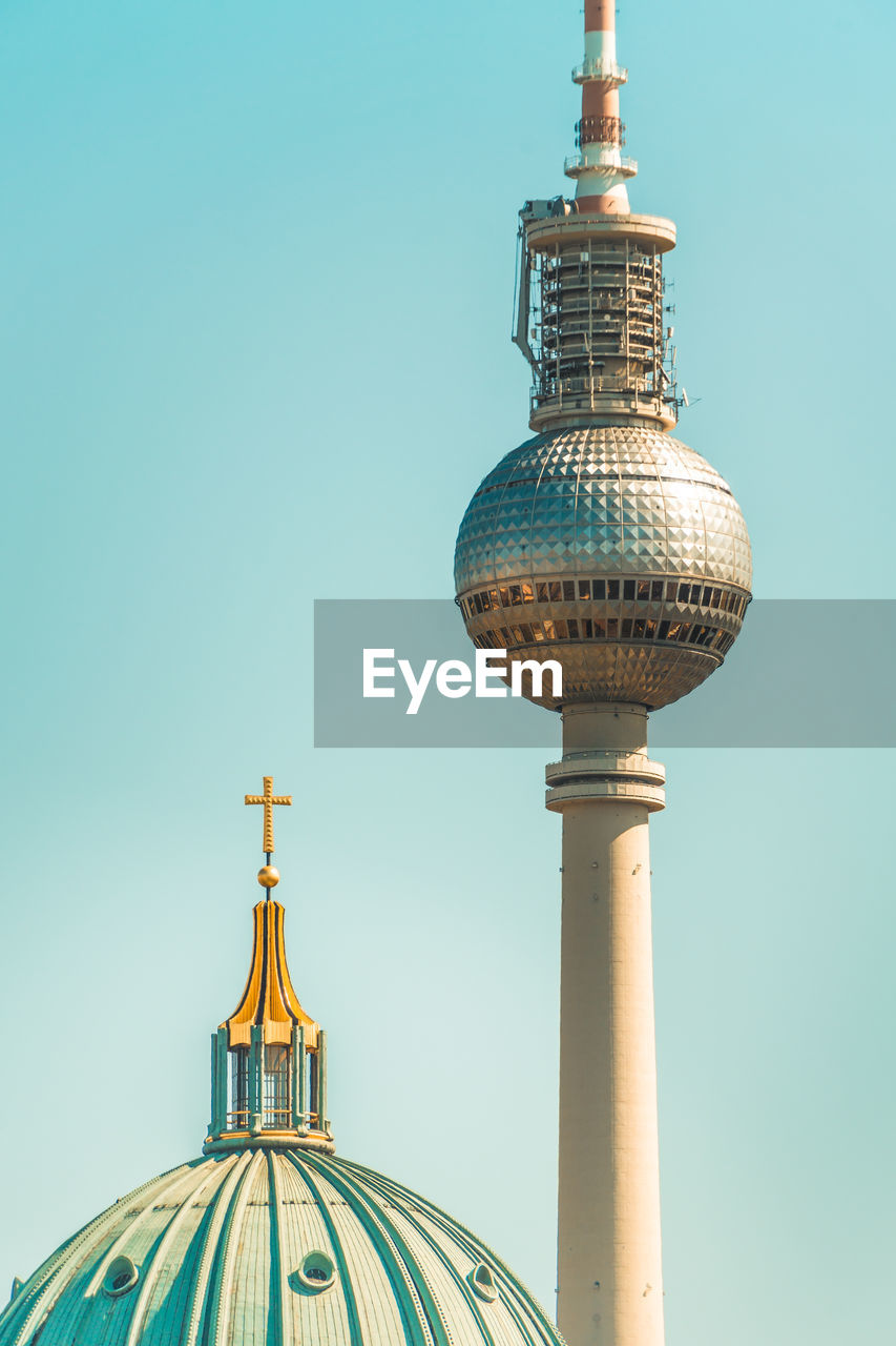 Low angle view of communications tower