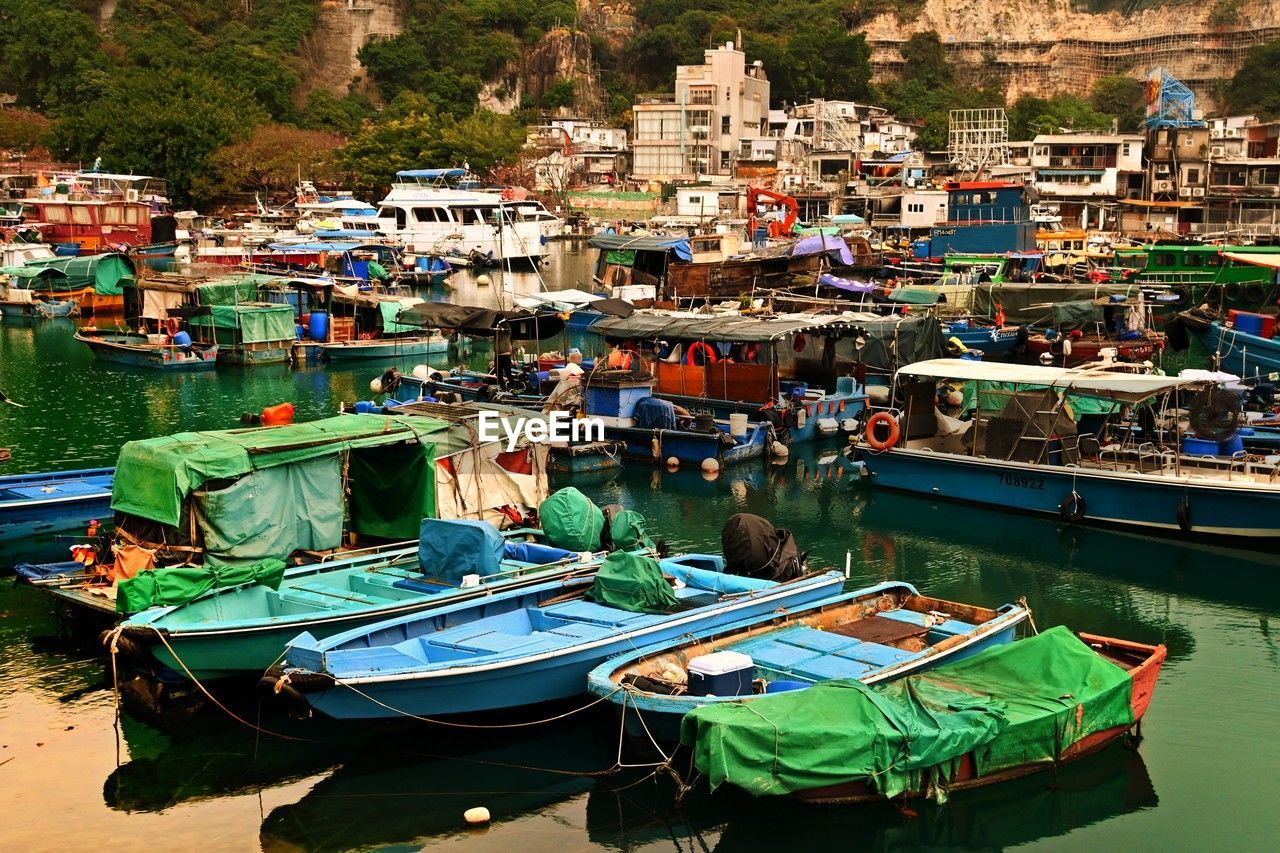 boats moored in sea