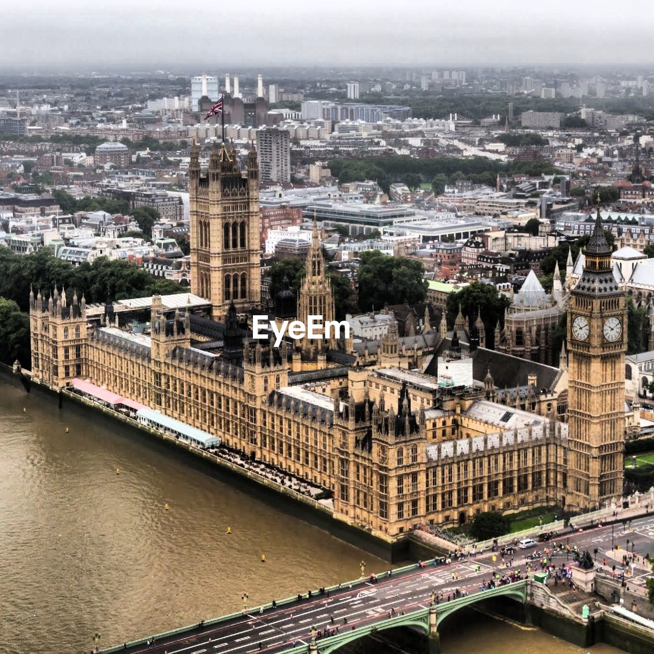 High angle view of big ben and cityscape