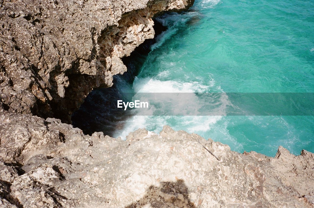 High angle view of rocks on beach