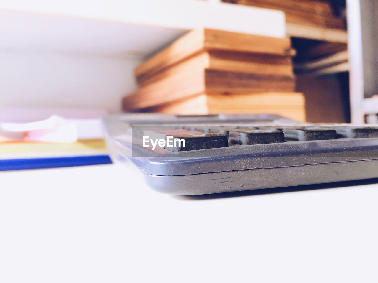 Close-up of calculator on table