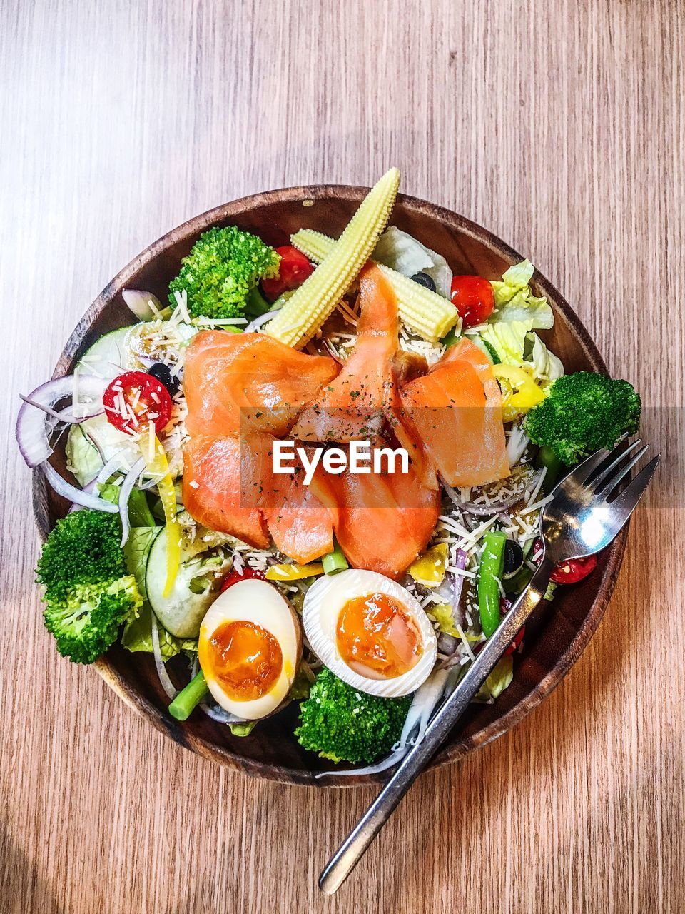 High angle view of food in bowl on table