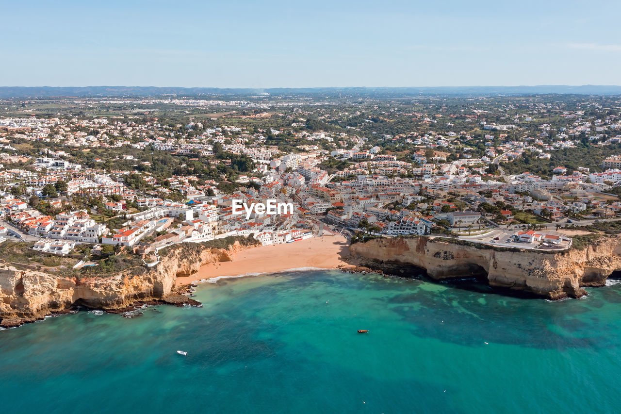 Aerial from the historical village carvoeiro in the algarve portugal