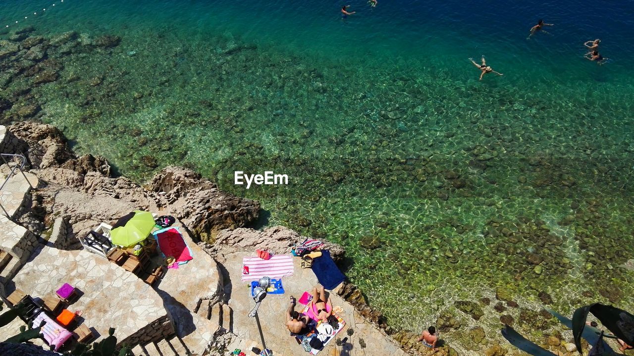 High angle view of people at beach