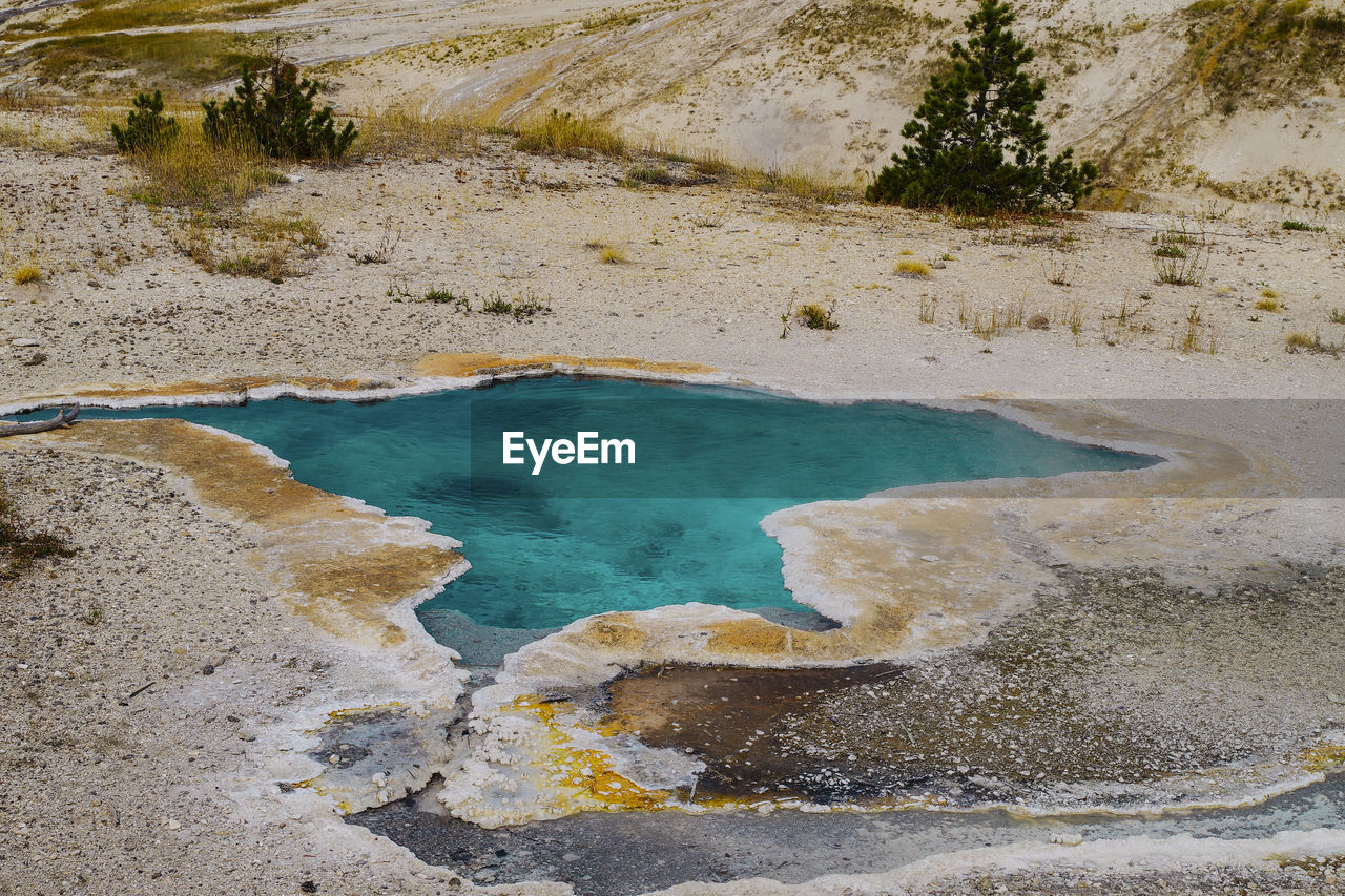 High angle view of hot spring at yellowstone national park