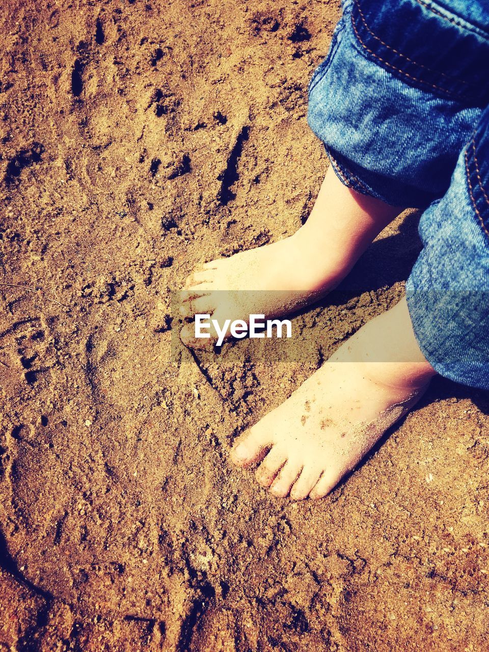 LOW SECTION OF CHILD ON SANDY BEACH