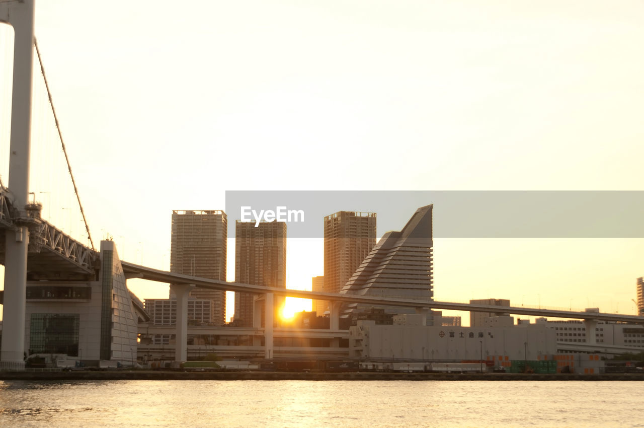 Modern buildings against clear sky