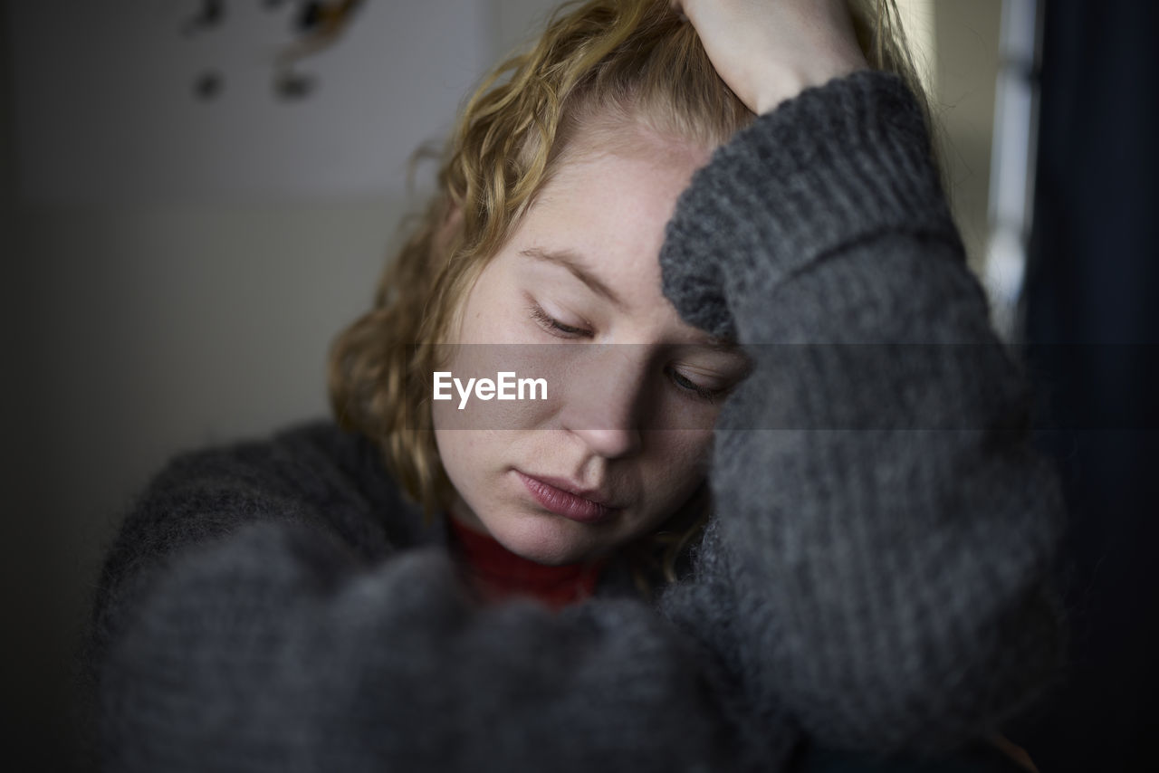 Close-up of pensive teenage girl