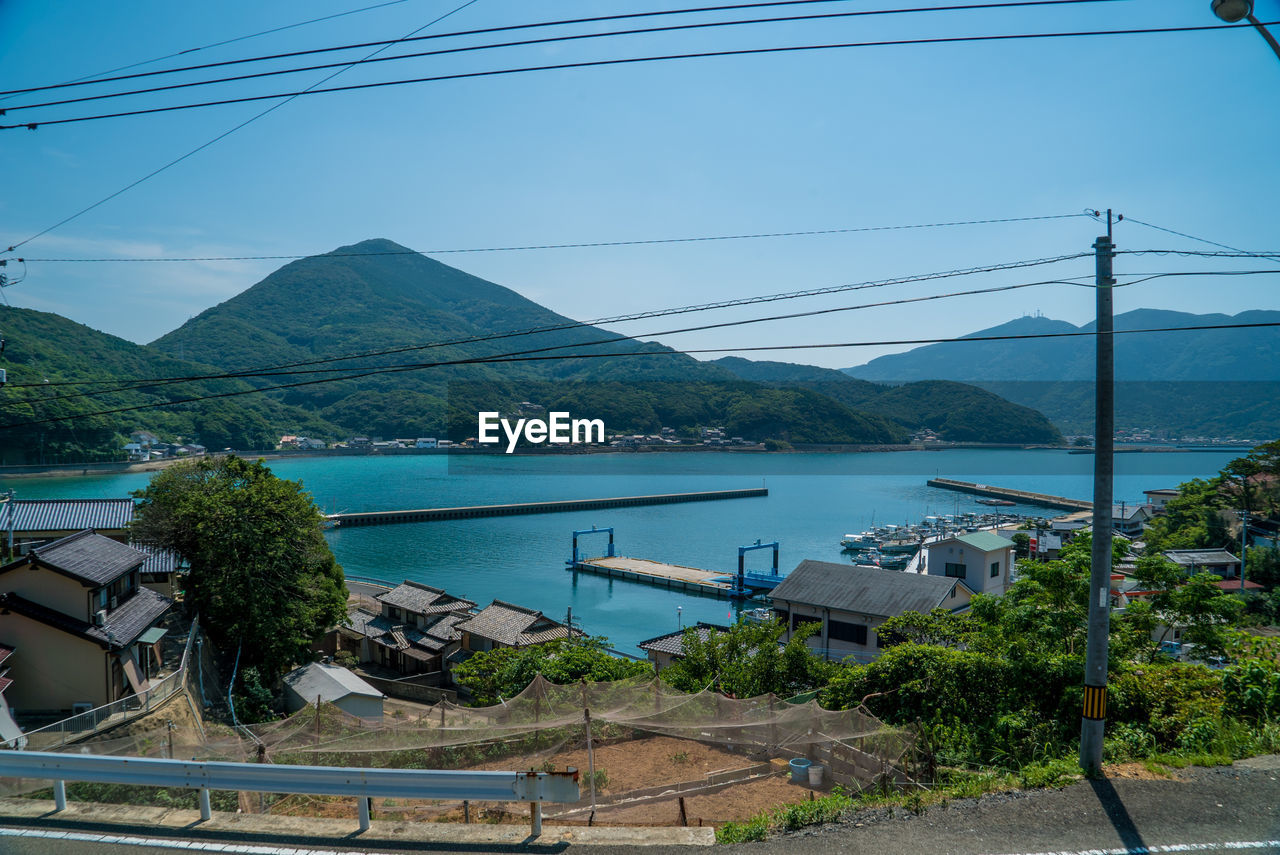 Scenic view of sea and mountains against sky