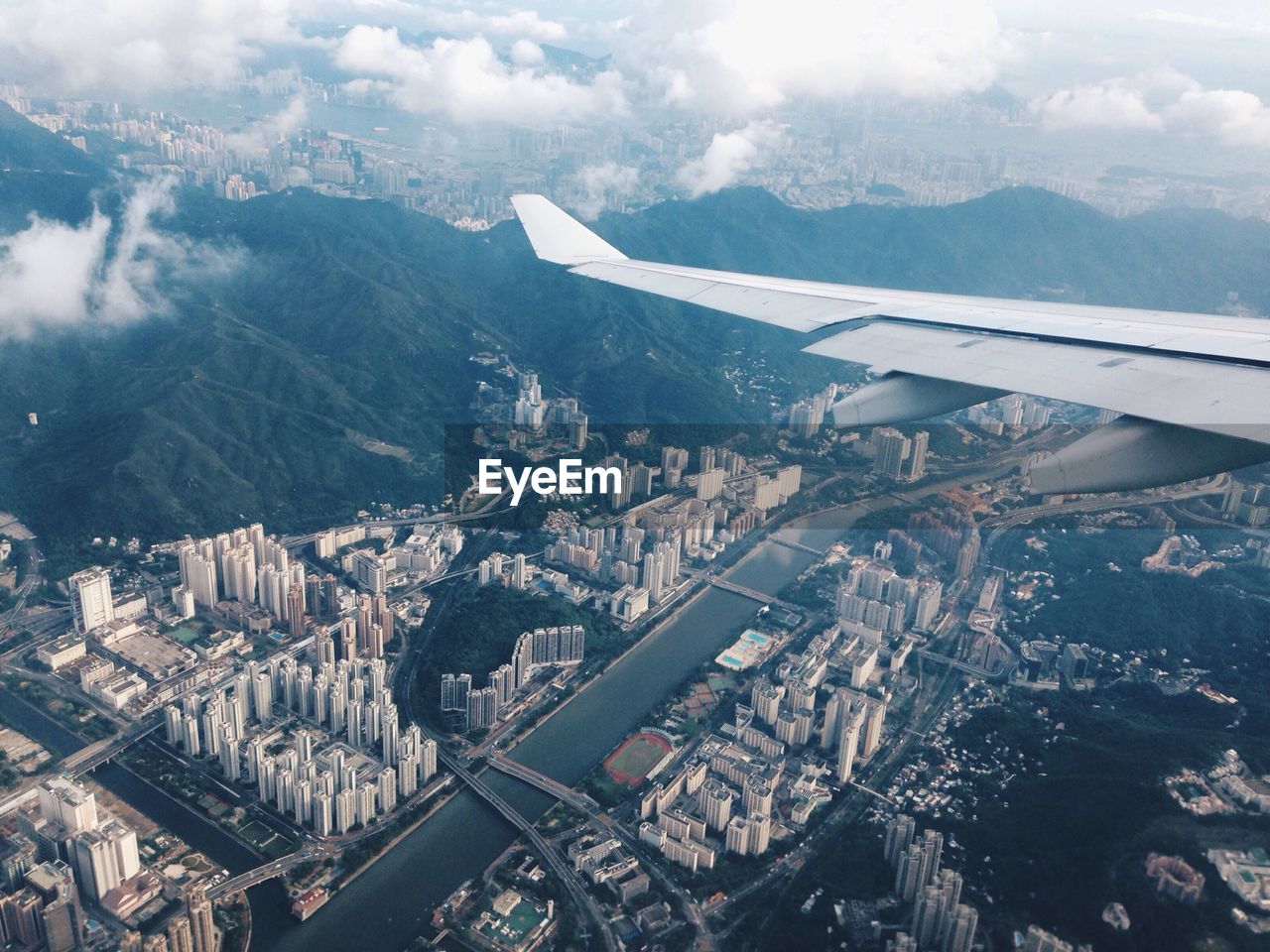 Cityscape seen from airplane