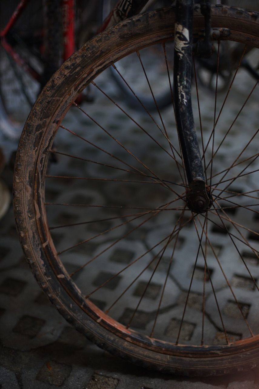 CLOSE-UP OF BICYCLE WHEEL WITH TIRE