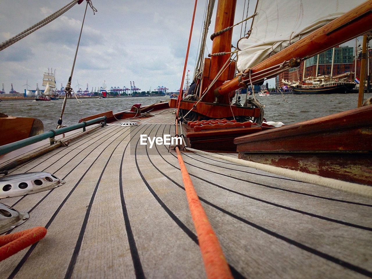 Floorboard in boat on sea