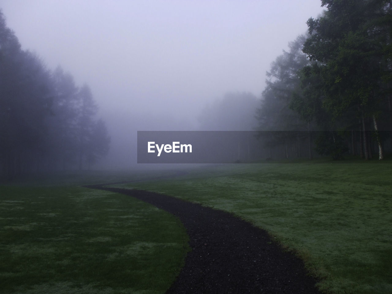 Scenic view of landscape against sky during foggy weather