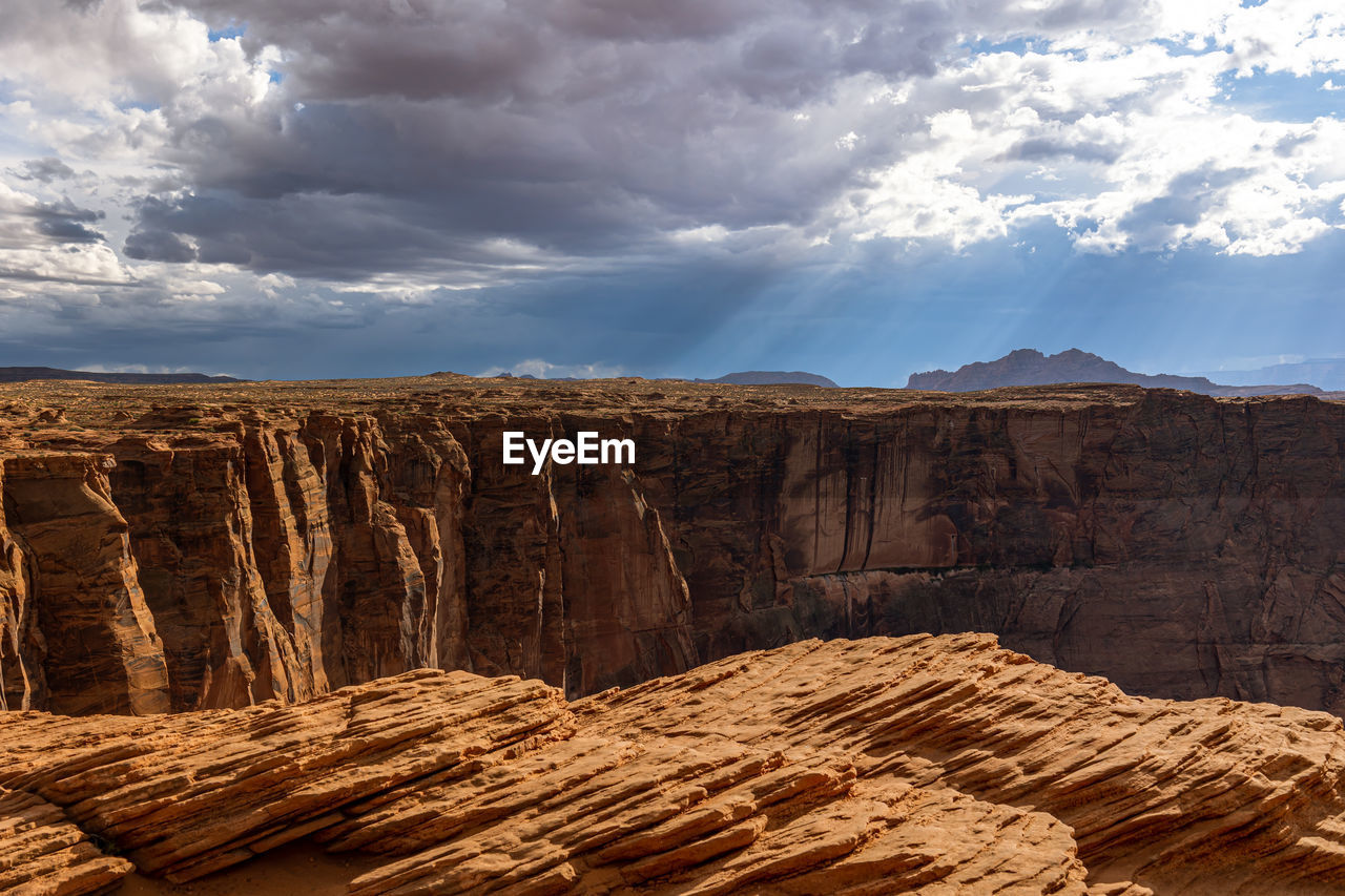 Famous horse shoe bend at glen canyon, with the colorado river and steep orange-red rocks, arizona