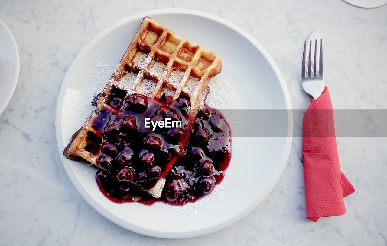 HIGH ANGLE VIEW OF BREAKFAST ON TABLE