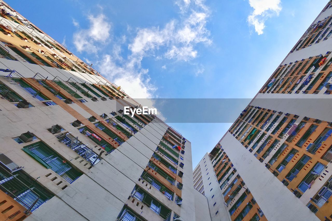 Hong kong ages housing estate with blue sky