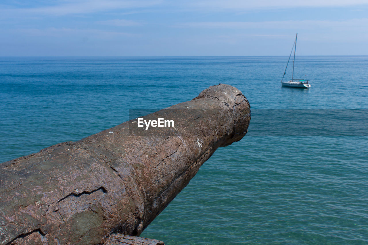 SAILBOAT BY SEA AGAINST SKY