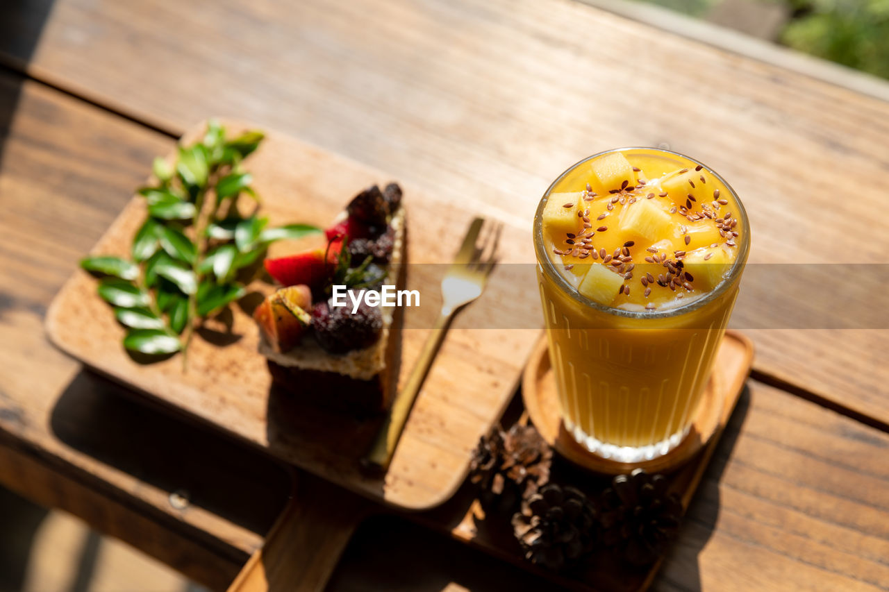 high angle view of drink on table