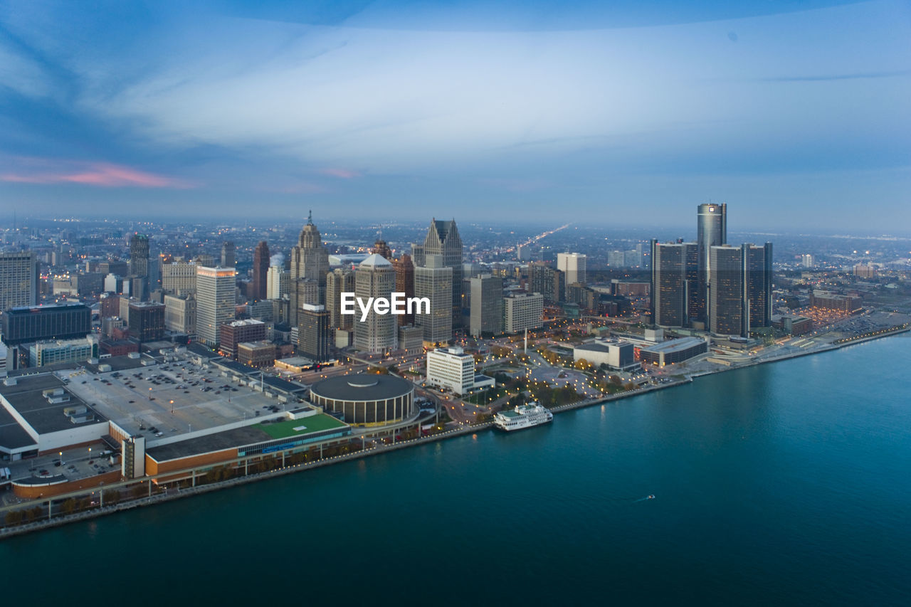 Aerial view of city at waterfront