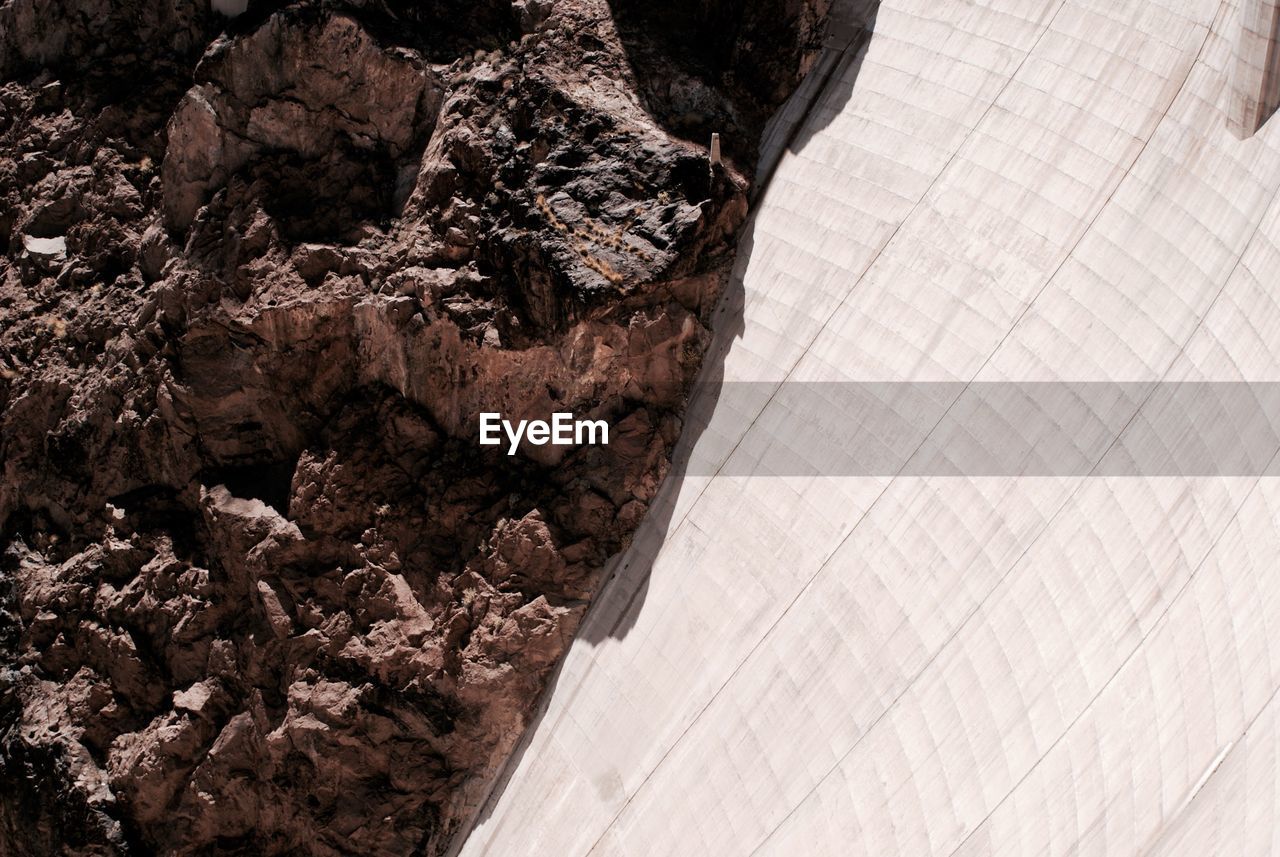 High angle view of hoover dam by canyon