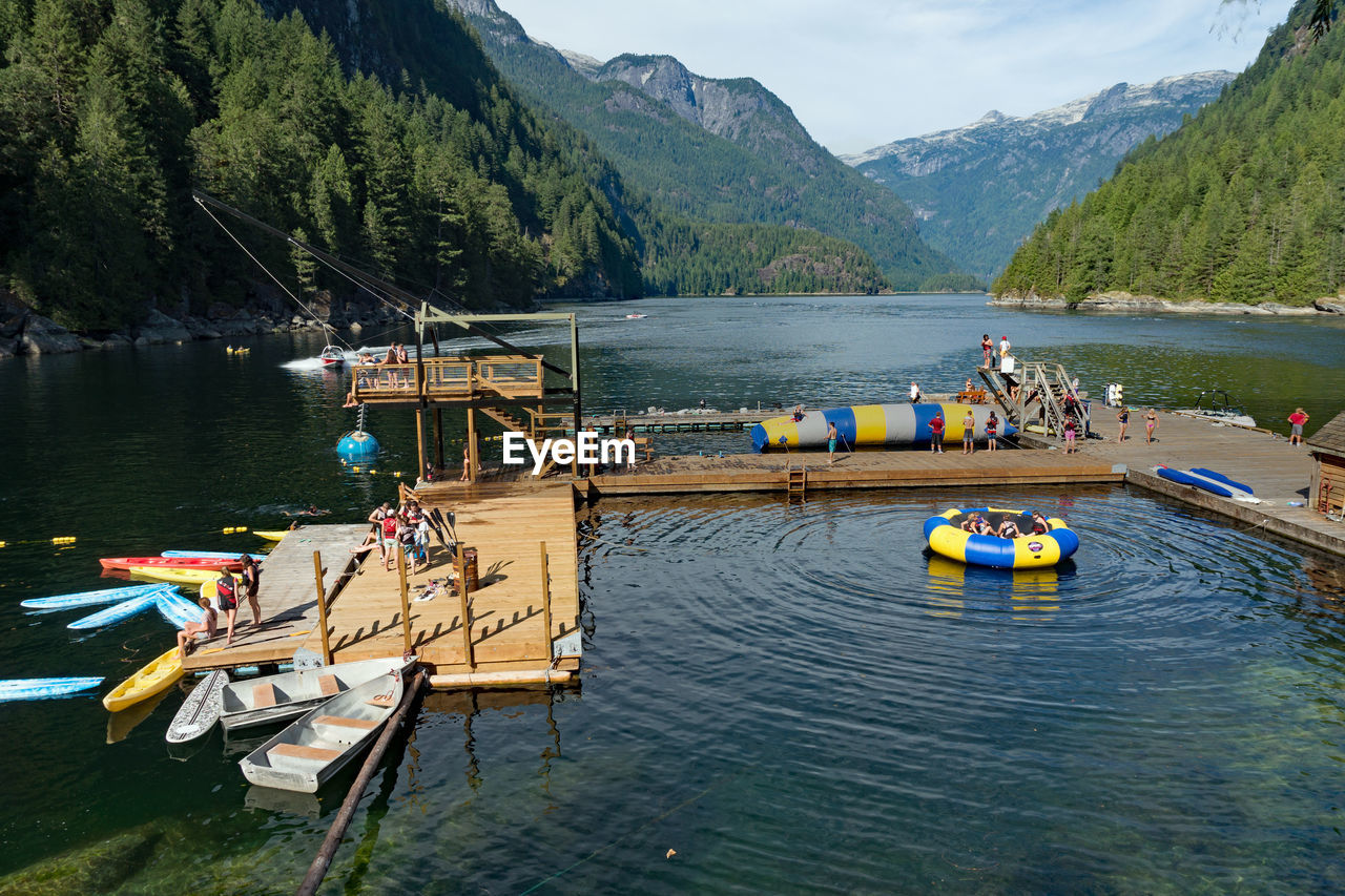 Scenic view of river and mountains