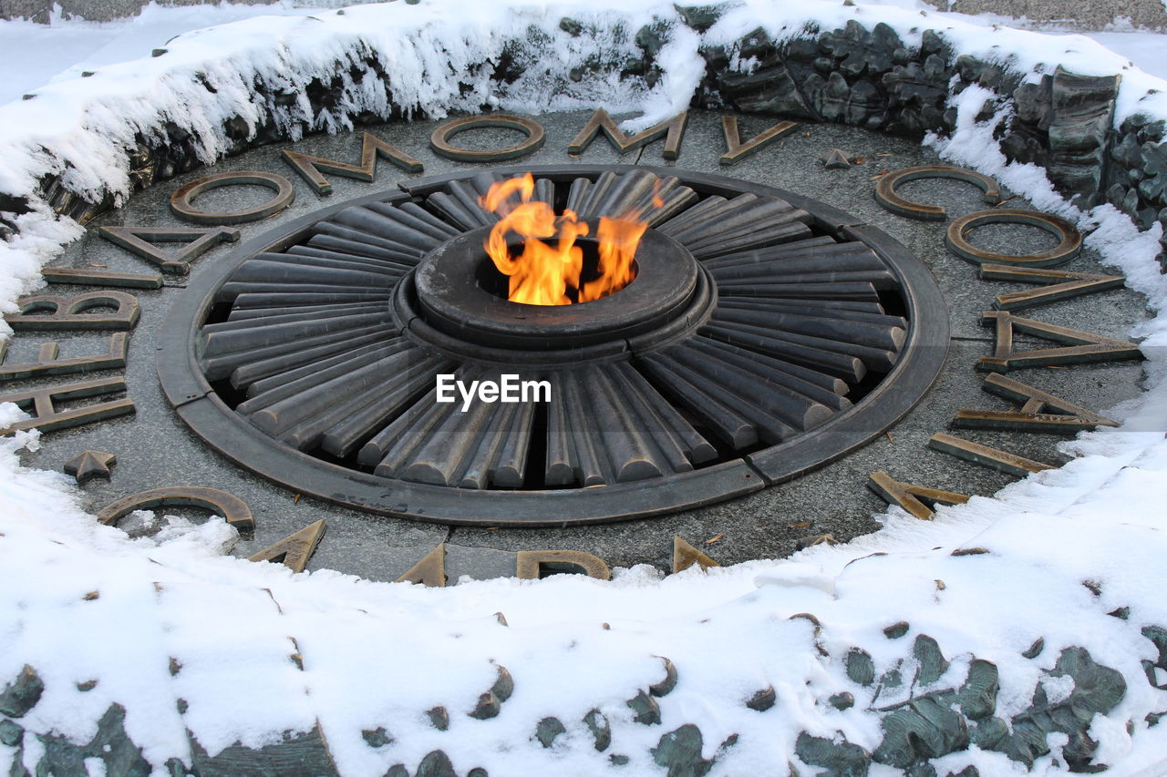 HIGH ANGLE VIEW OF SNOW COVERED