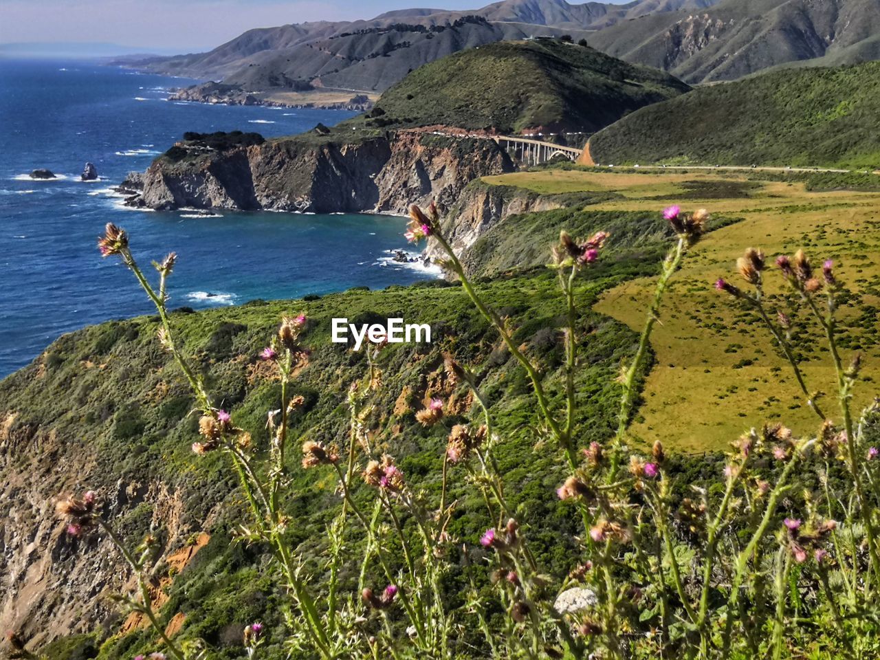 Scenic view of sea and mountains