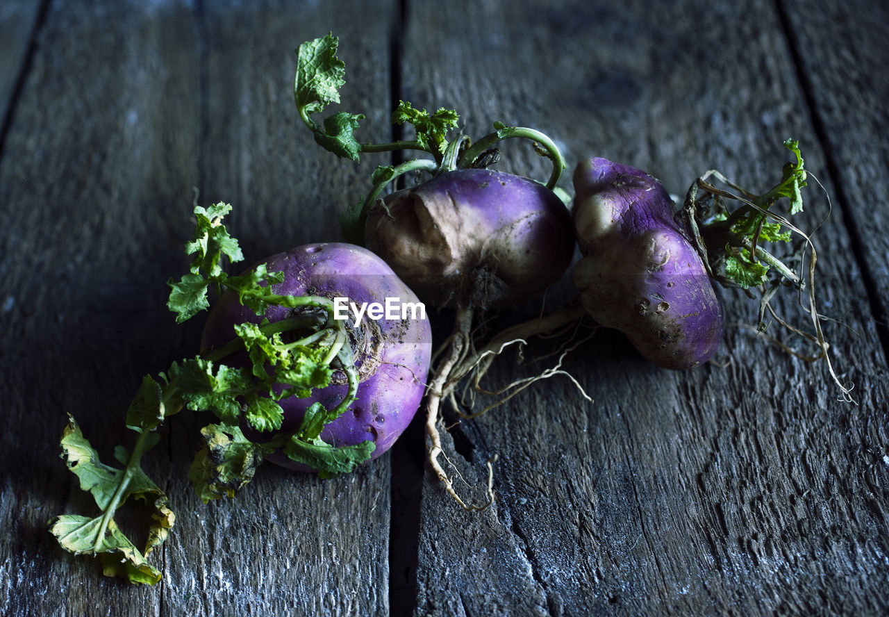 Close-up of purple turnip on table
