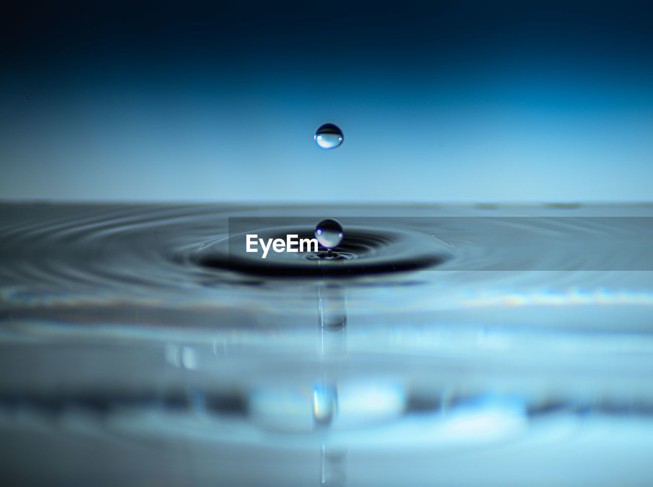 Close-up of drop falling on water surface