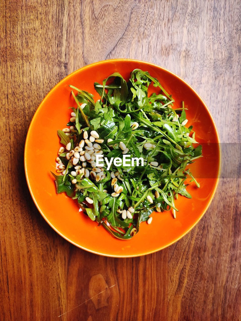 High angle view of salad in plate on table