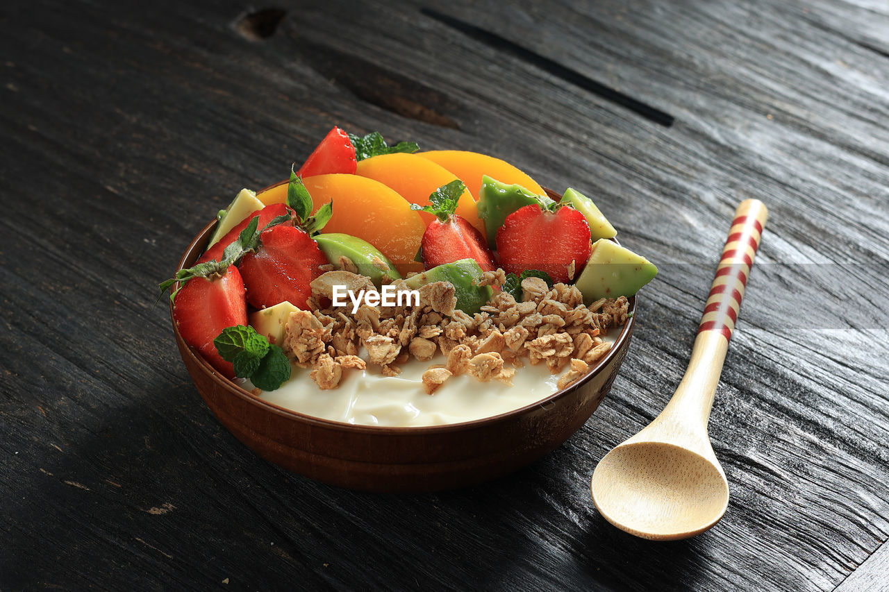 high angle view of food on table