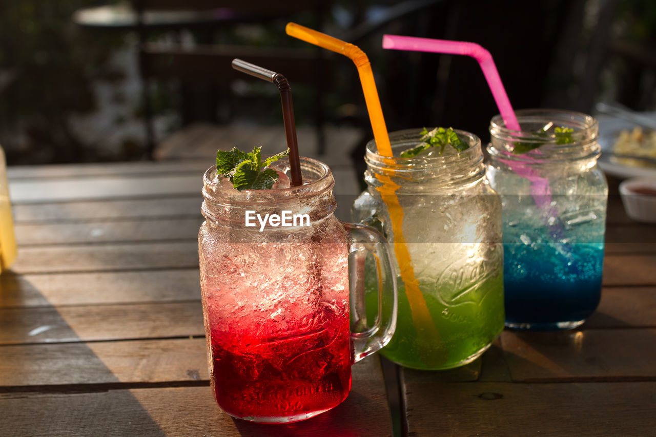 Close-up of cocktails on table