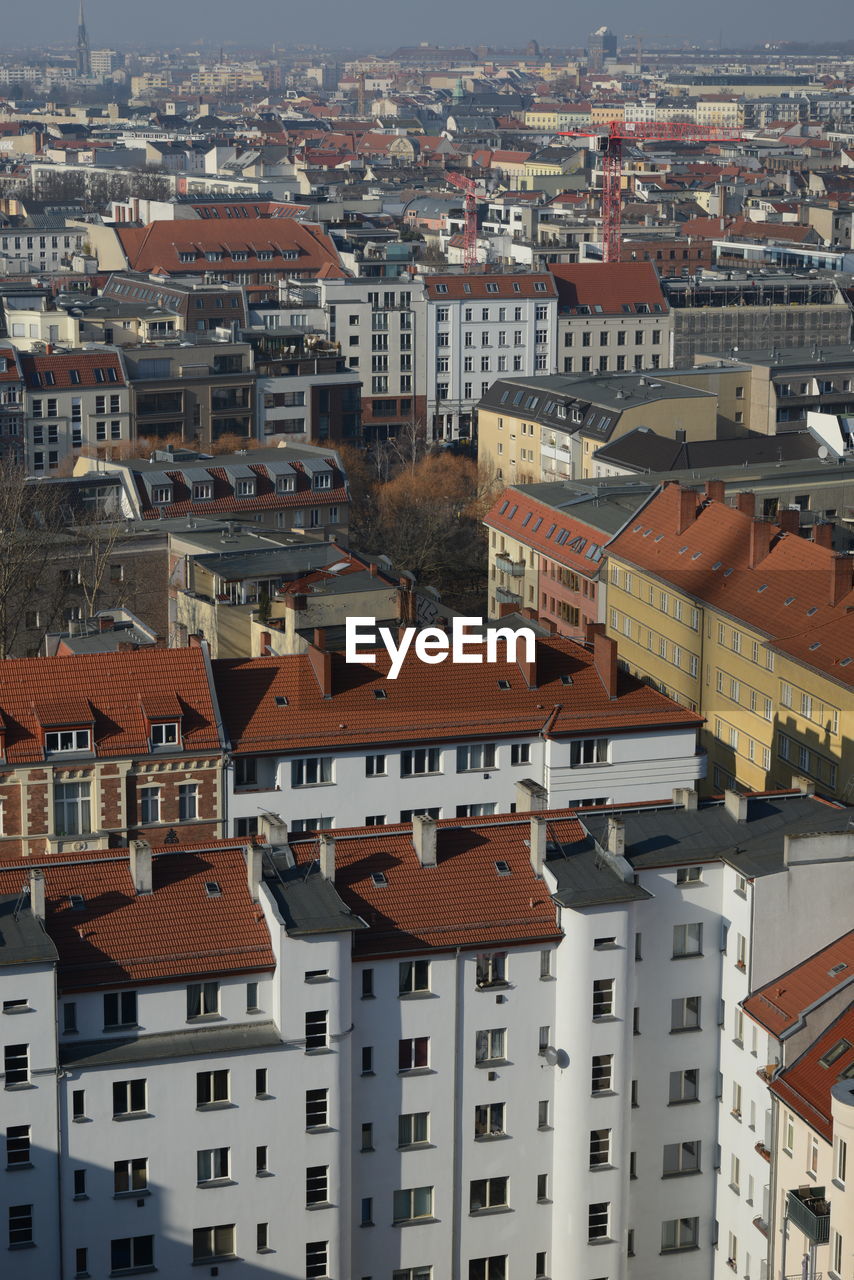 High angle view of buildings in city