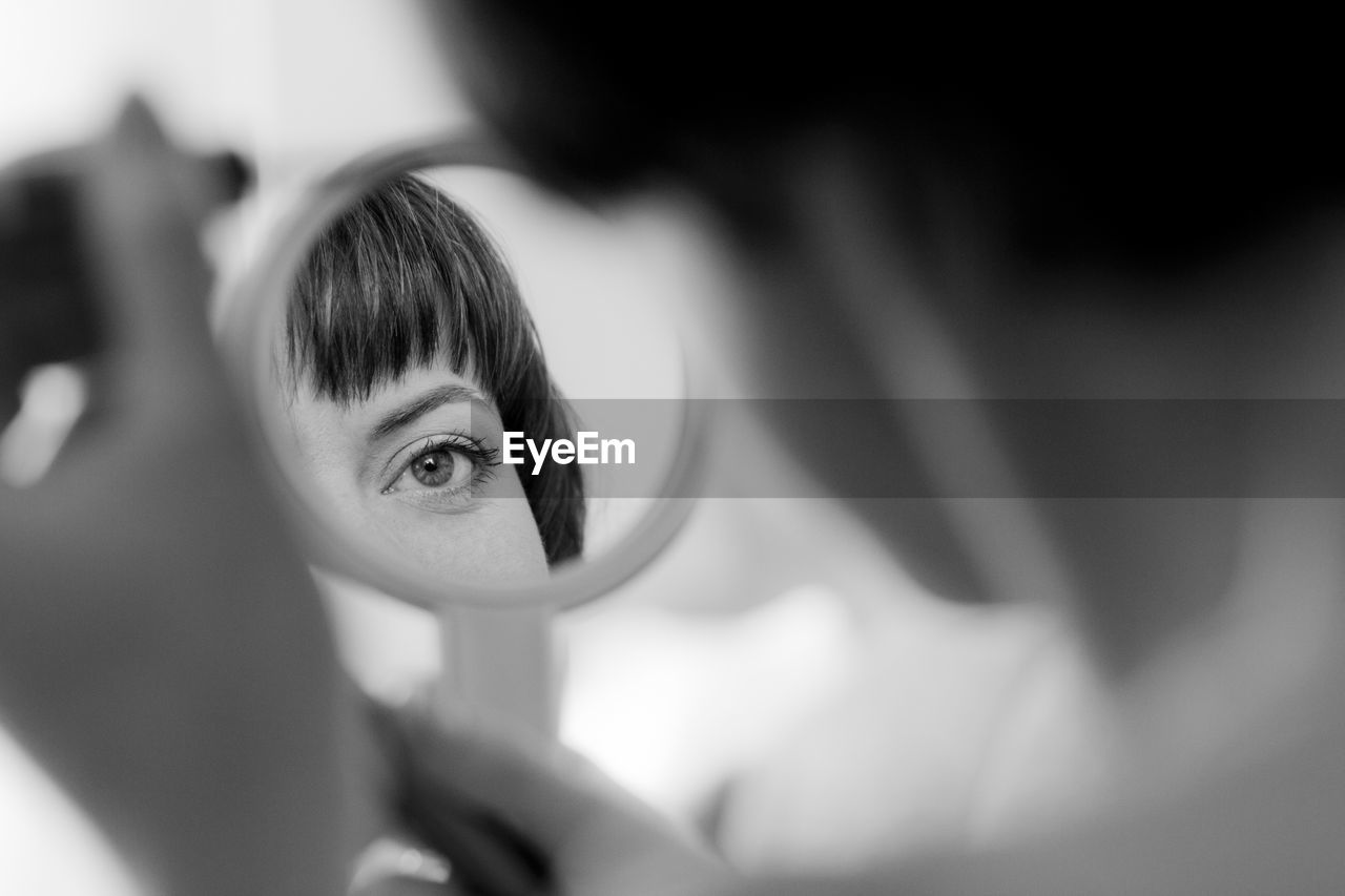 black, white, one person, black and white, portrait, adult, close-up, monochrome, monochrome photography, women, headshot, indoors, young adult, selective focus, human eye, human face, portrait photography, skin, eye