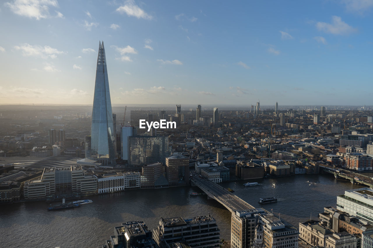 HIGH ANGLE VIEW OF BUILDINGS AGAINST SKY