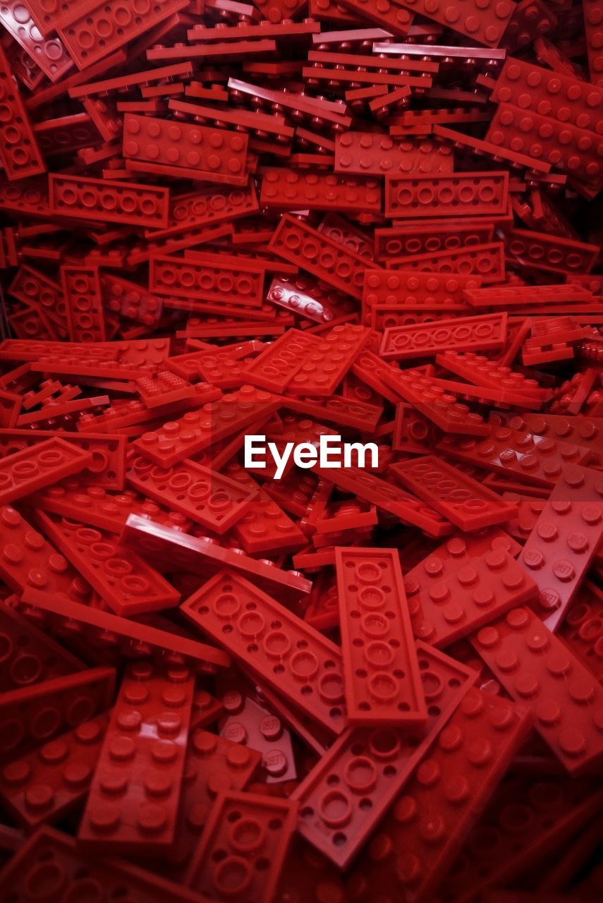 Full frame shot of red plastic blocks