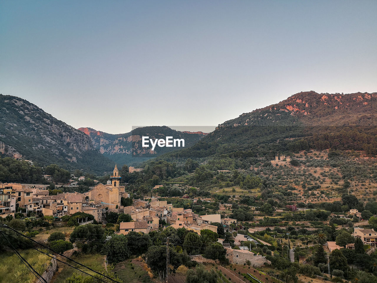 High angle view of mountain against clear sky