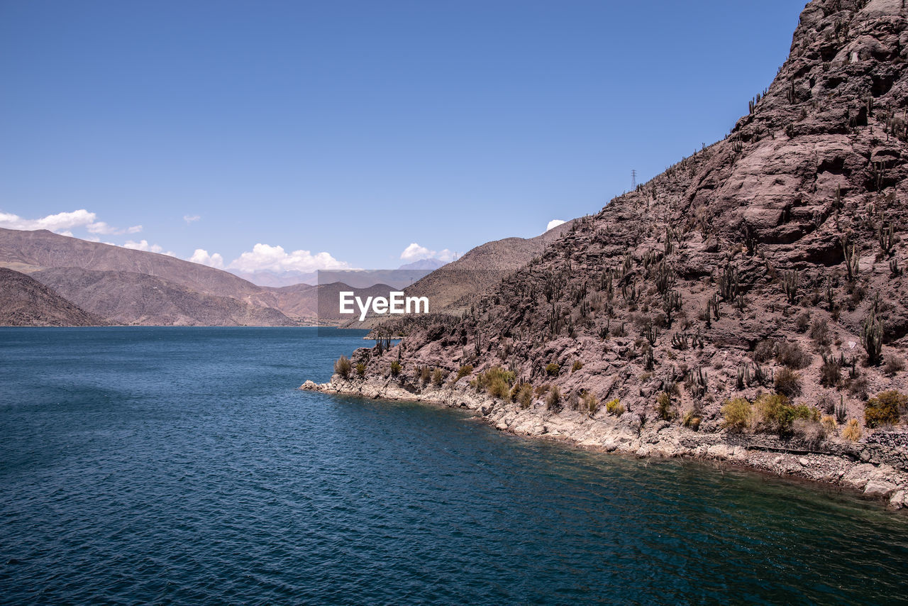 Scenic view of sea against blue sky