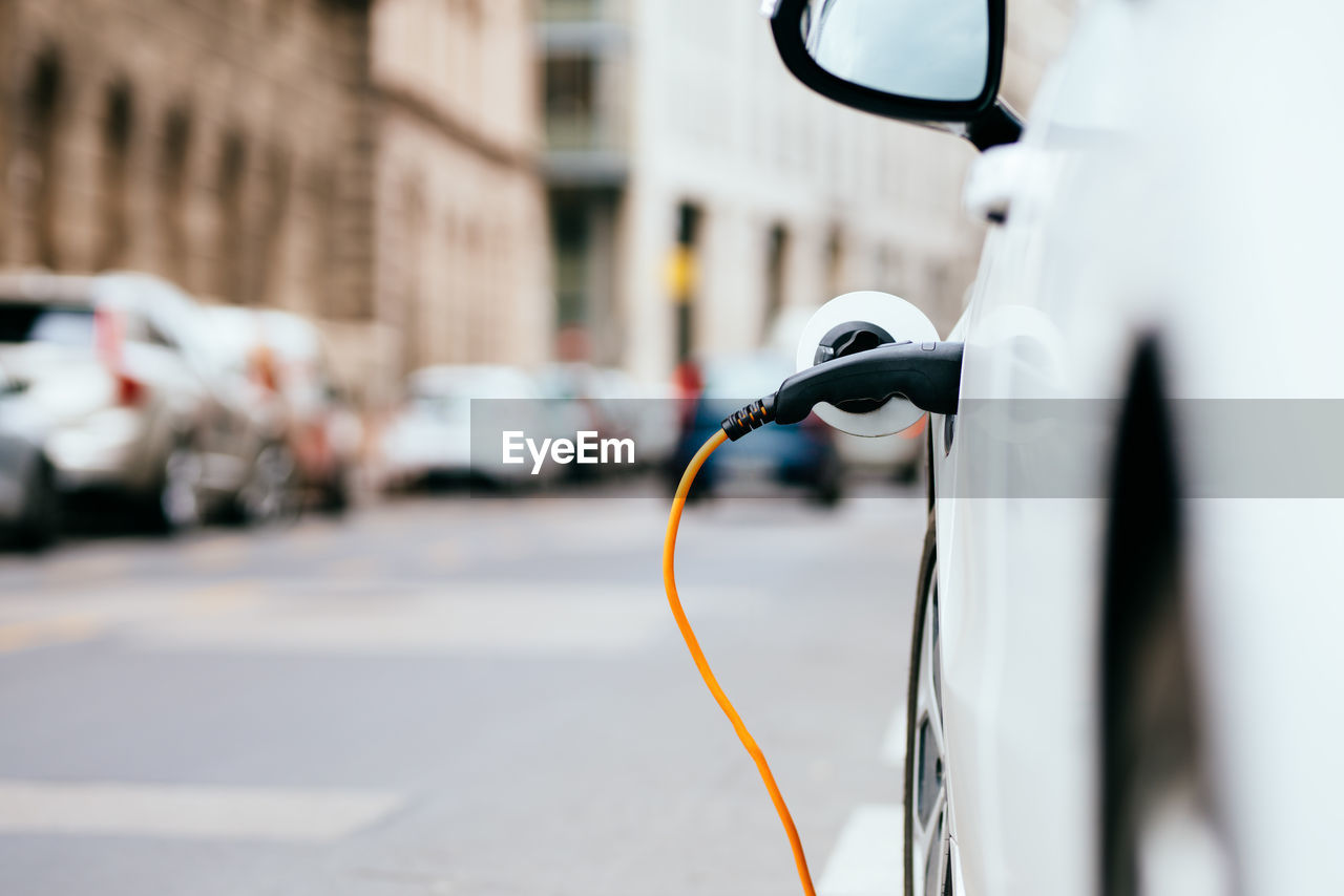 Close-up of electric car