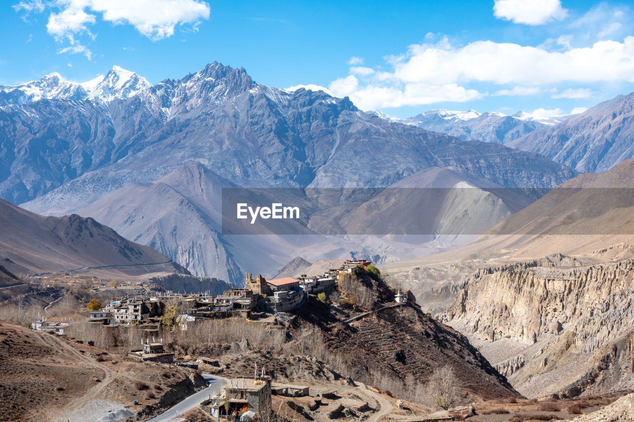 Scenic view of snowcapped mountains against sky