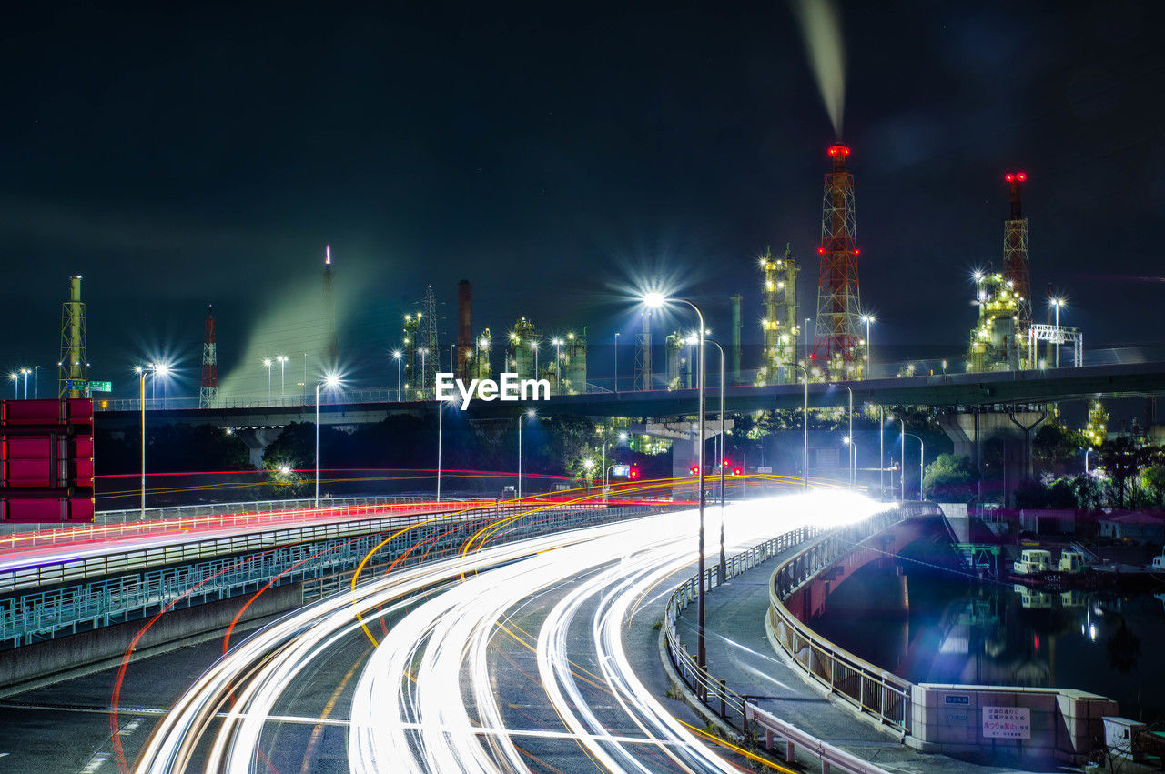 Light trails and factory night view