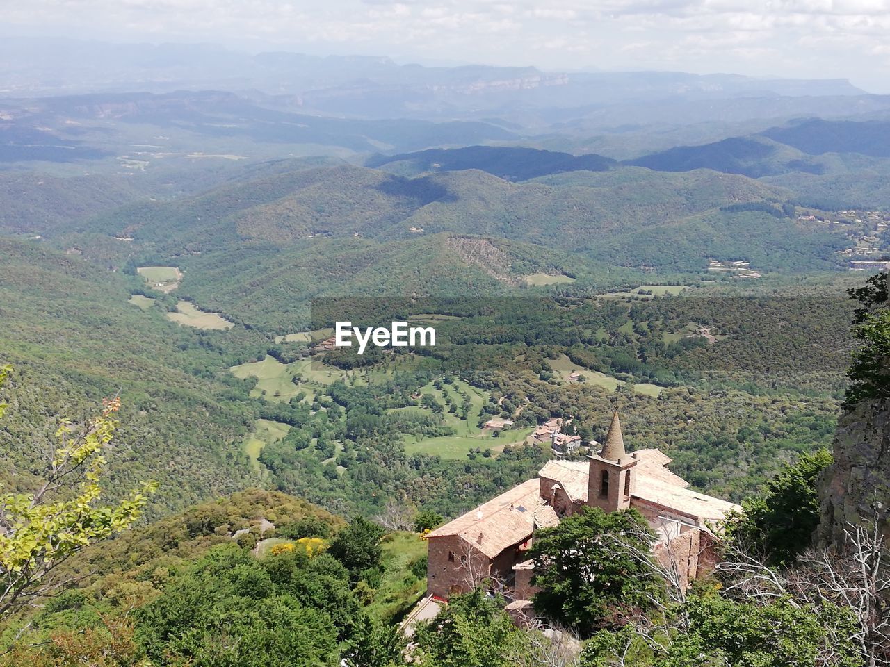 High angle view of buildings and mountains