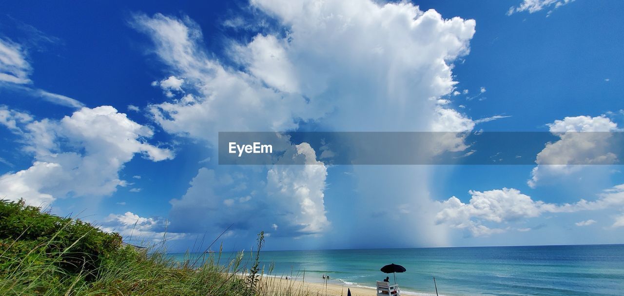 PANORAMIC VIEW OF SEA AGAINST BLUE SKY