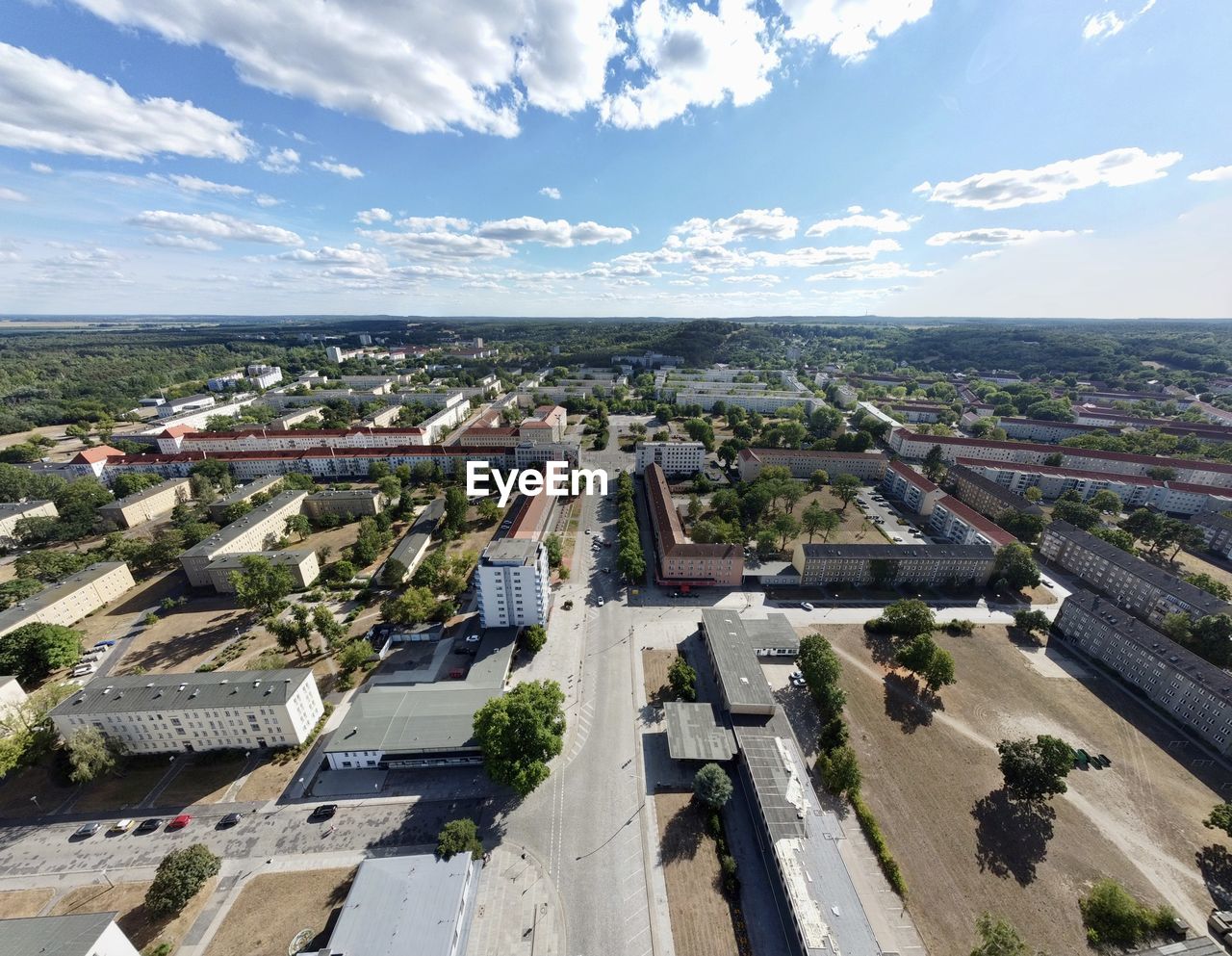 High angle view of townscape against sky