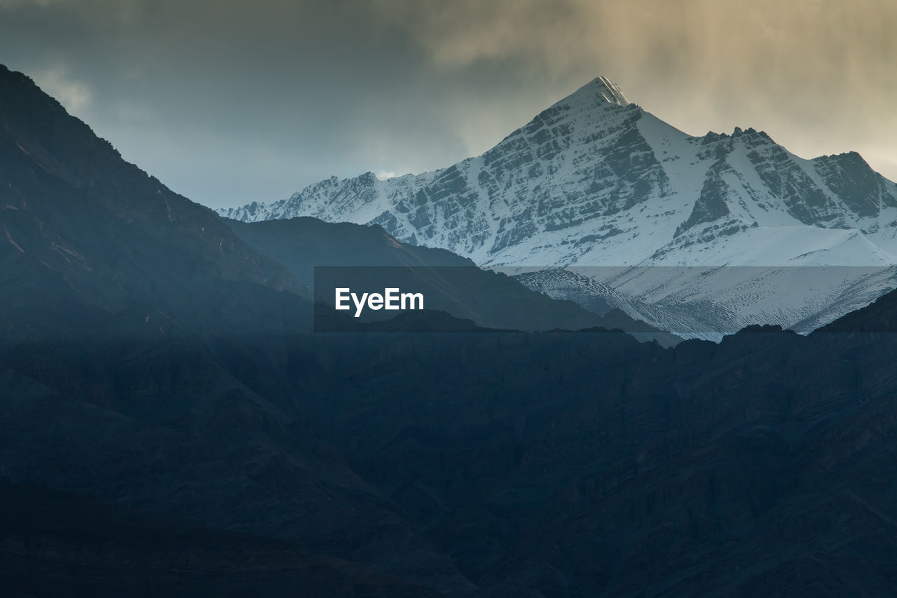 Scenic view of snowcapped mountains against sky